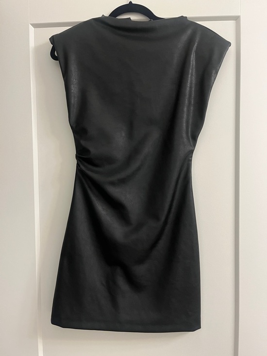 Zara Dresses & Skirts - Zara Black Faux-Leather Mini Dress with Cap Shoulders